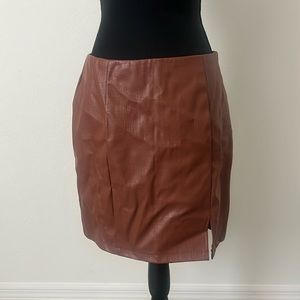 Chocolate Brown Feux Leather Mini Skirt